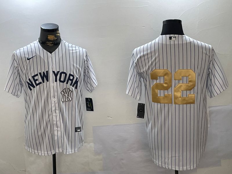 Men New York Yankees #22 No Name White Stripe Fashion Nike 2024 MLB Jersey style 4->new york yankees->MLB Jersey